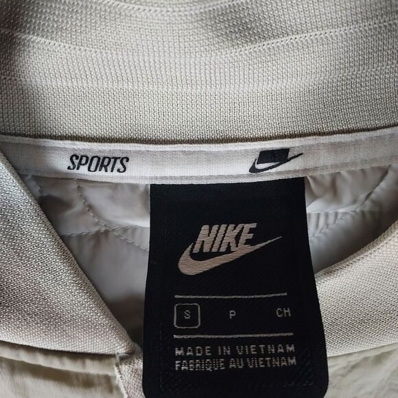 Nike Sportswear Bomber Jacket Small Beige Black White Checkered Sleeve BV4532-07 - Picture 6 of 12